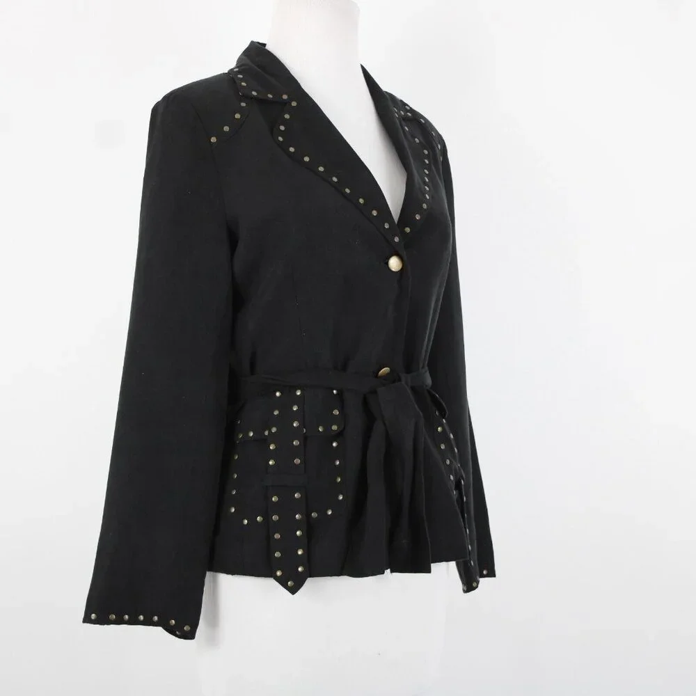 Carole Little Petites Sz M Black Bronze Studded Pockets Lined Polyester Jacket - Picture 5 of 16